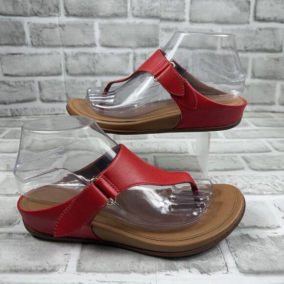 FitFlop Women's Size 7 The Skinny Red Leather Toe Post Thong Comfort Sandals - Picture 1 of 11